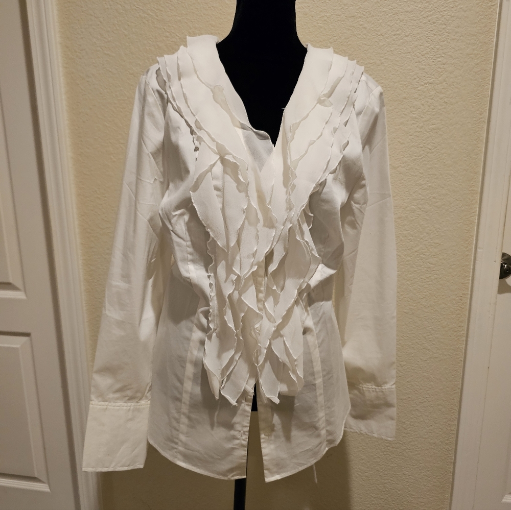Ann Taylor White Ruffled Blouse